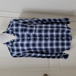 Hollister Size XS Super Soft Blue White Plaid Flannel-Like Button Down Shirt GUC